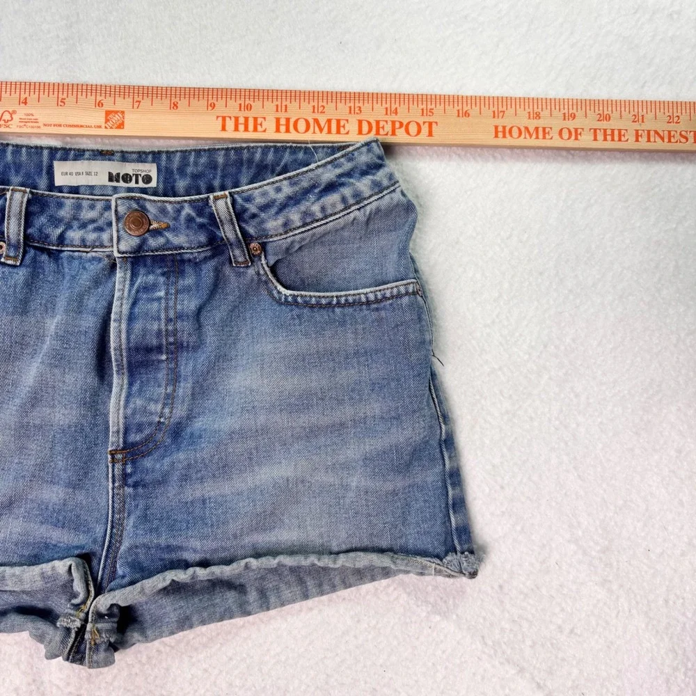 Topshop Moto Mini Denim Shorts Women's Size 8 Blue Rolled Hem Y2K Summer